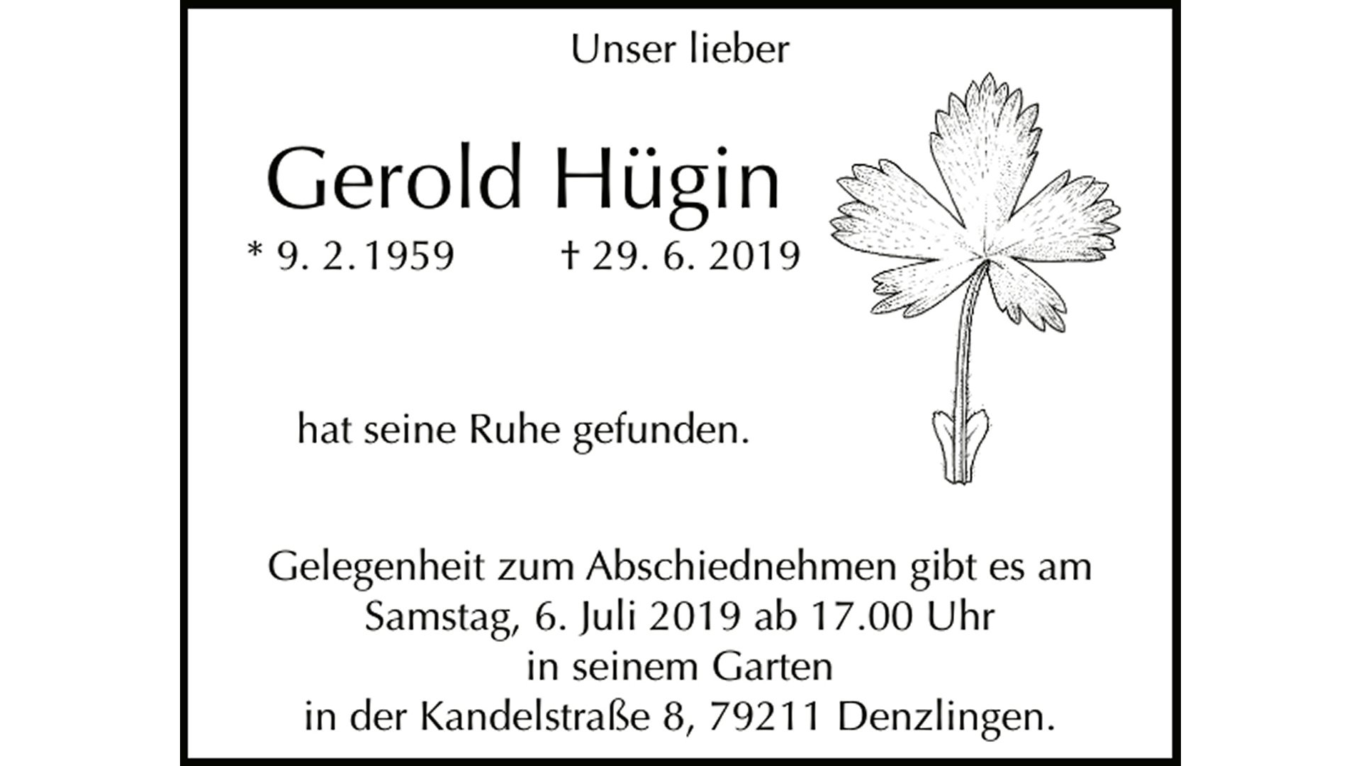 †2019 Gerold Hügin